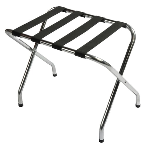 Flat Top Series Zinc Metal Luggage Rack, Chrome with Black Straps